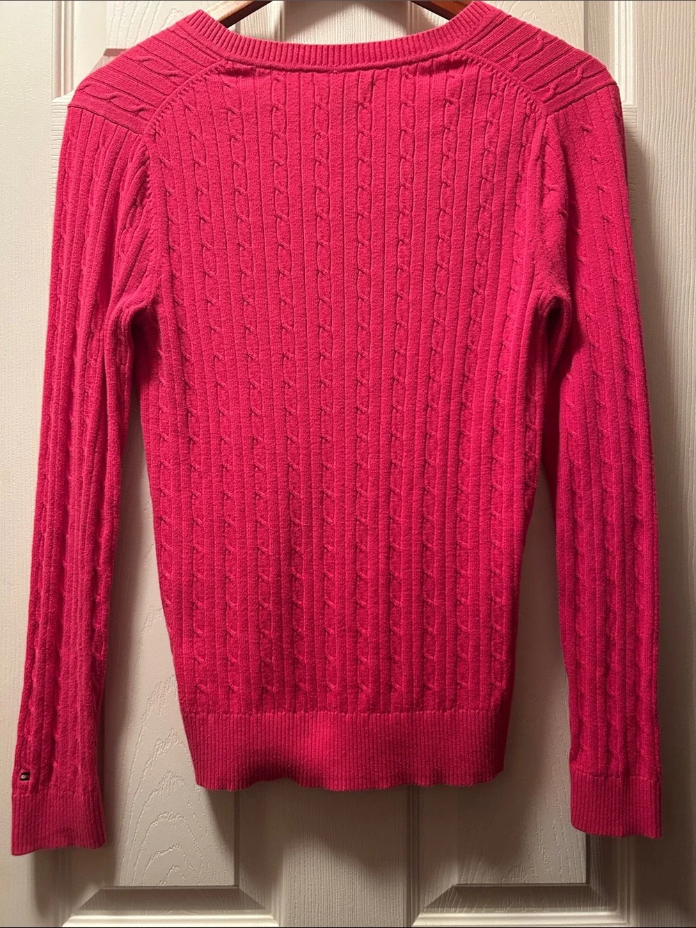 Tommy Hilfiger Bright Pink Cable V-Neck Sweater Medium